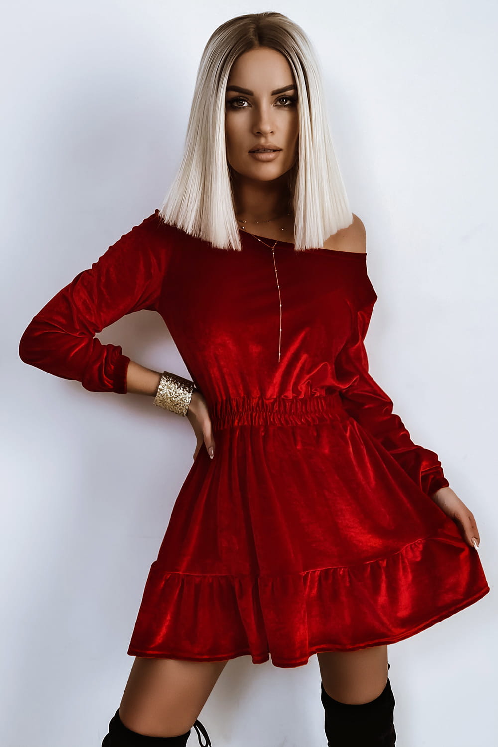 E-shop Dámske červené nariasené šaty